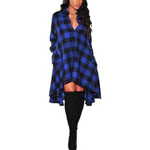 Blue Plaid Mini Shirt Dress